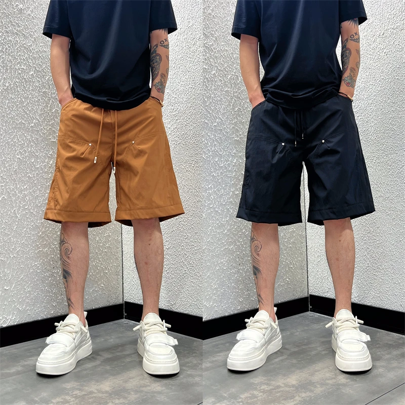 夏季薄款潮流速干拼接休闲短裤纯色简约百搭直筒时尚运动五分裤男