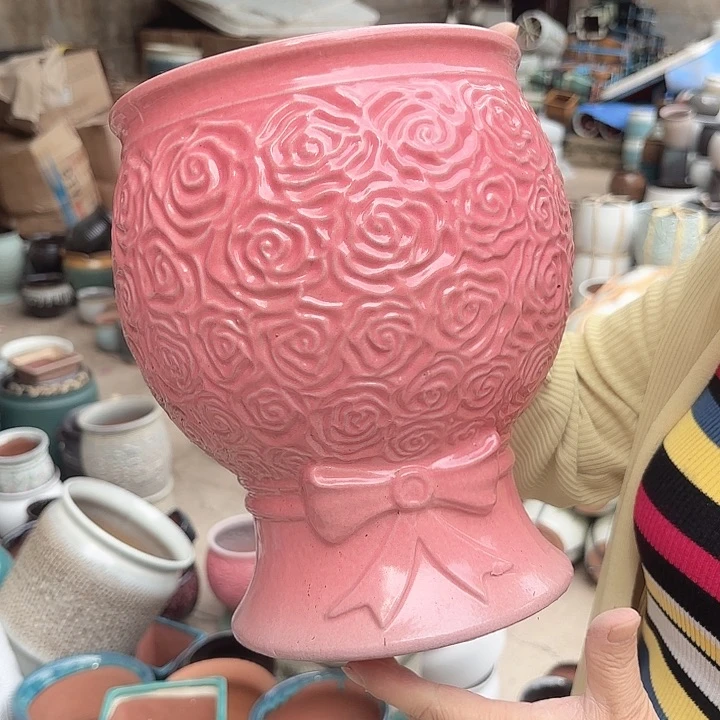 紫砂茶碗粉全玫瑰口径18高度23