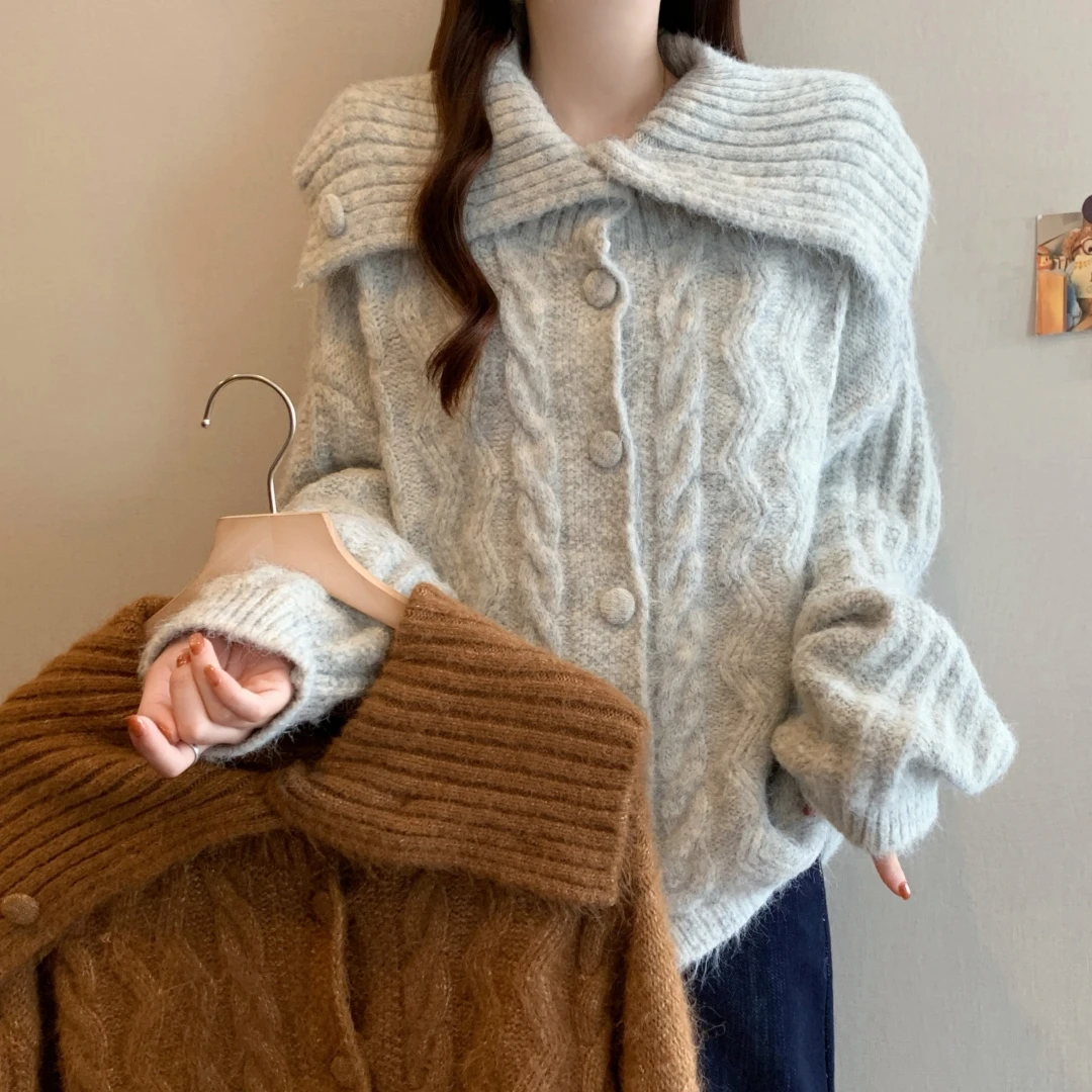 25年秋冬新款大码时尚麻花高领毛衣外套加绒加厚针织开衫