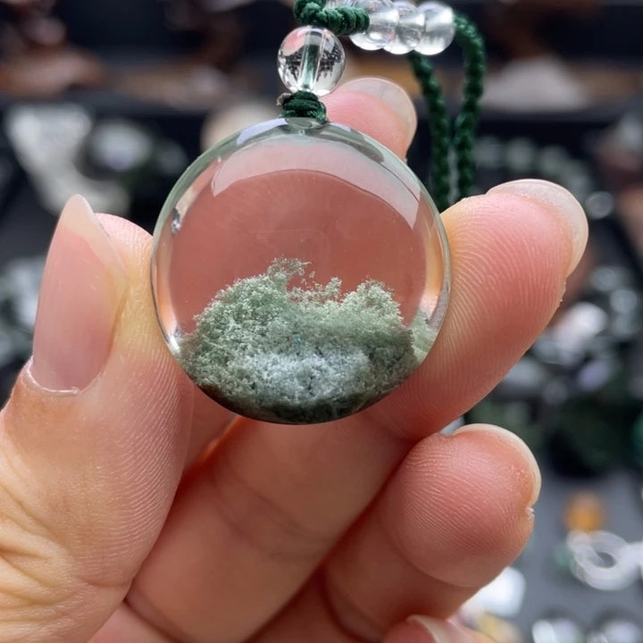 颈饰未镶嵌水晶绿幽灵聚宝盆圆牌