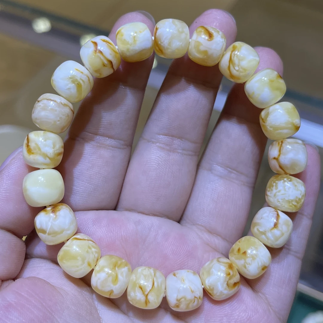 11沁色蜜蜡老型手串精美女款手工白色时尚单圈玉手串百搭蜜蜡手串
