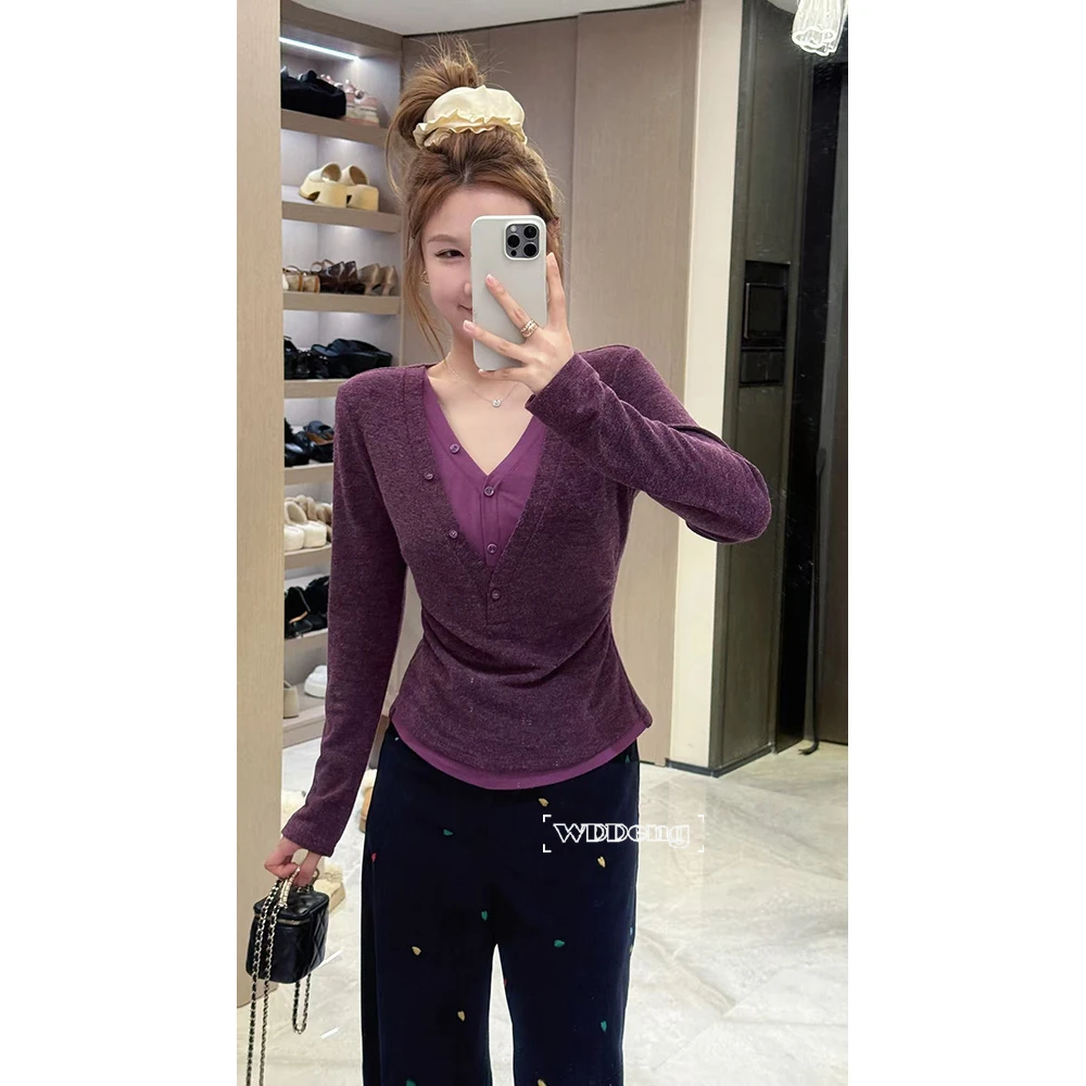 王等等【心动crush】2025秋冬款原创时尚假两件针织上衣U225S12752