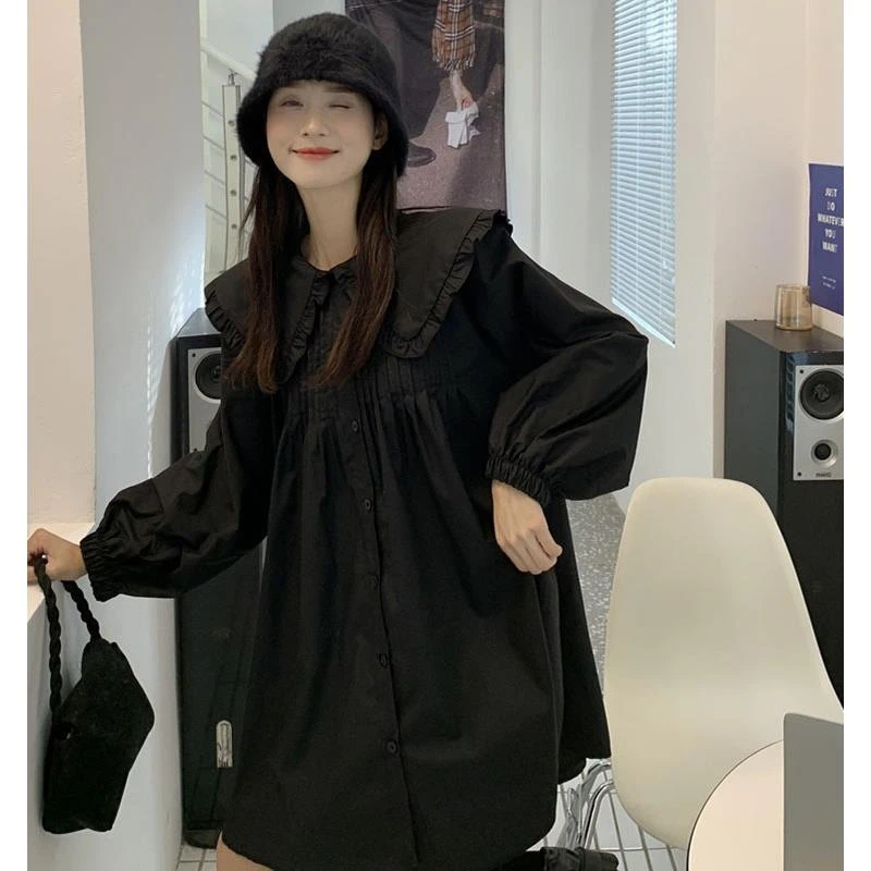 秋装新款韩系大码女装娃娃领连衣裙百搭宽松连衣裙