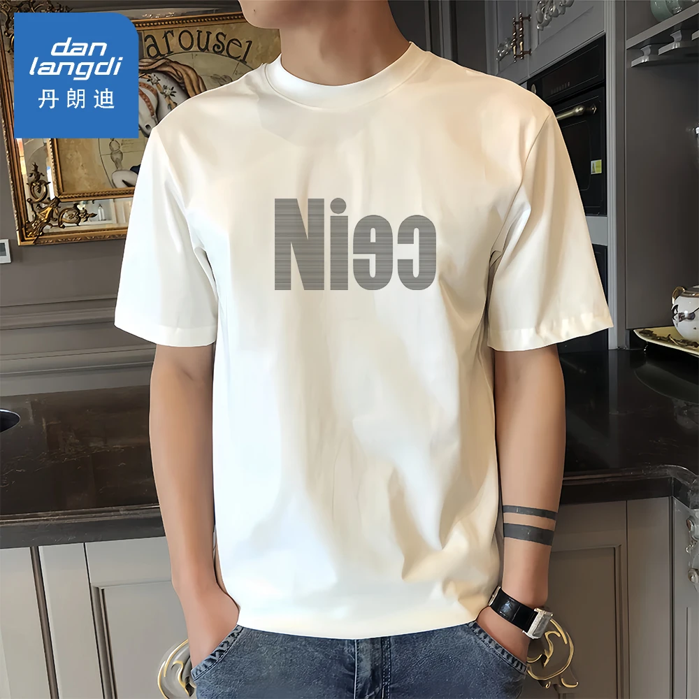 丹朗迪品质男装夏季重磅纯棉短袖T恤男款潮流印花百搭圆领上衣ins