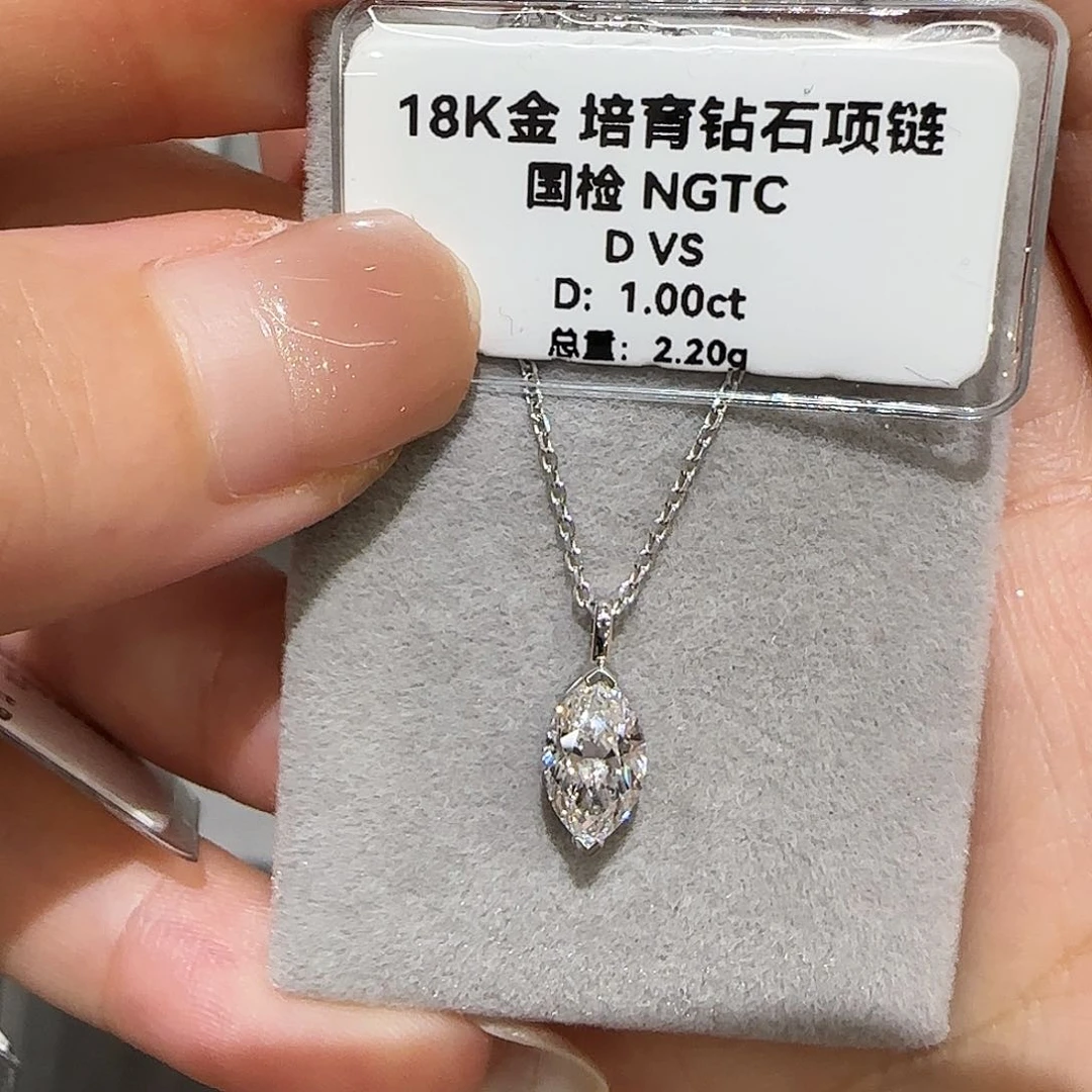 18K金镶嵌实验室培育钻石懒*一卡马眼项链