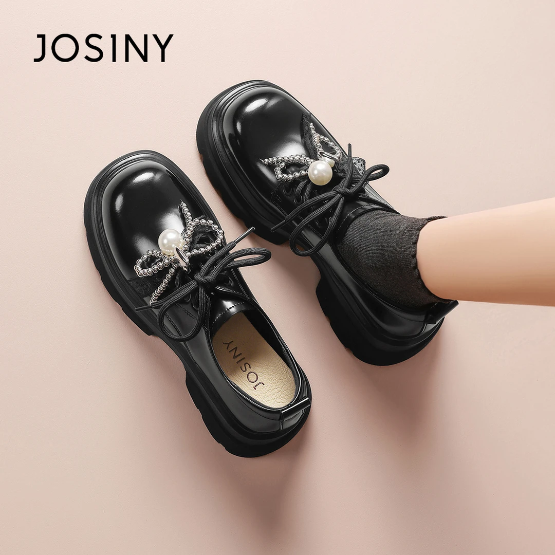 卓诗尼时尚厚底乐福鞋女春季新款魔术贴懒人鞋圆头百搭英伦风单鞋