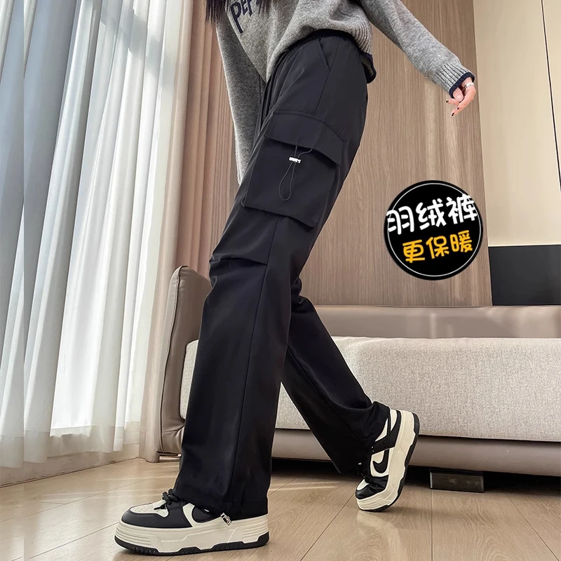 窄版工装羽绒裤女冬季外穿2025新款加厚防寒保暖东北棉裤显瘦直筒