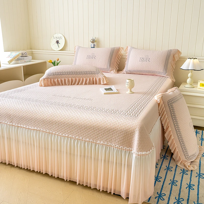 2025A类公主风冰豆豆PE软凉感韩版床裙款冰感空调席三件套可机洗