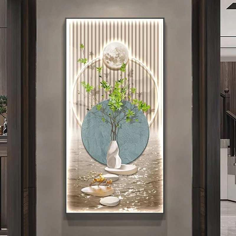 现代简约玄关装饰画北欧绿植治愈系客厅挂画入户楼梯走廊过道壁画