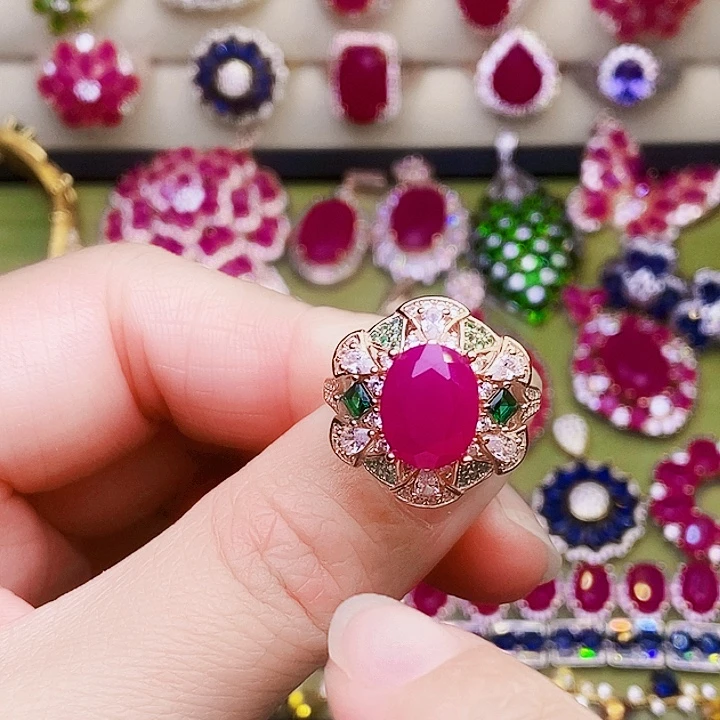 银S925镶嵌戒指红宝石