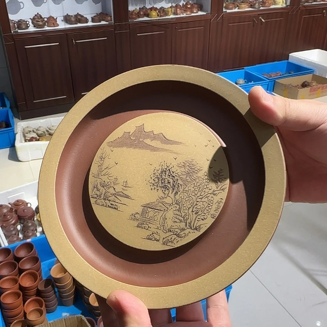 紫砂茶壶壶承山水
