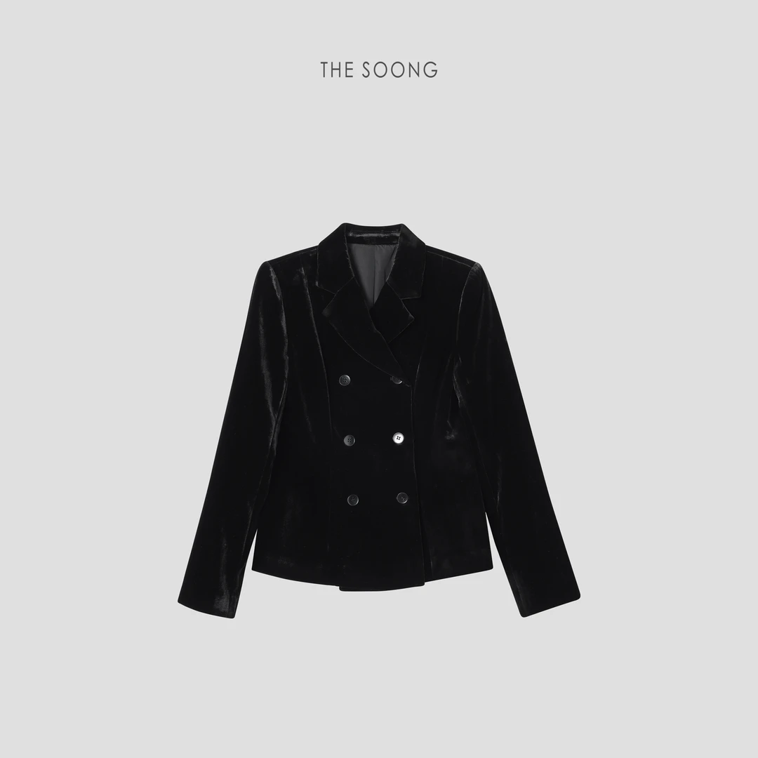 THESOONG|"悠然高雅"100%真丝光泽质感双排扣丝绒西服外套WWT6462