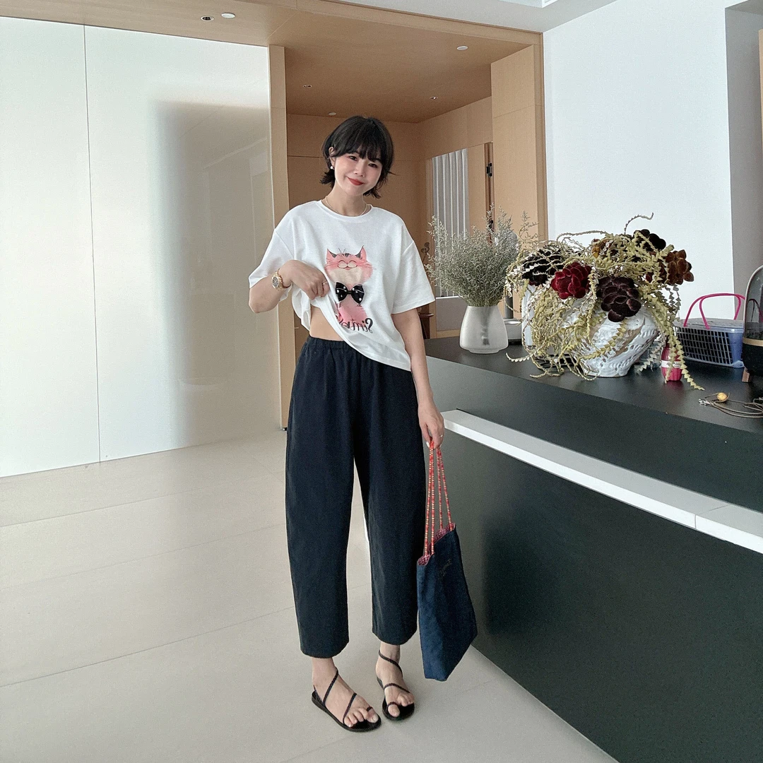 夏季松紧腰宽松显瘦哈伦裤萝卜裤气质奶奶裤