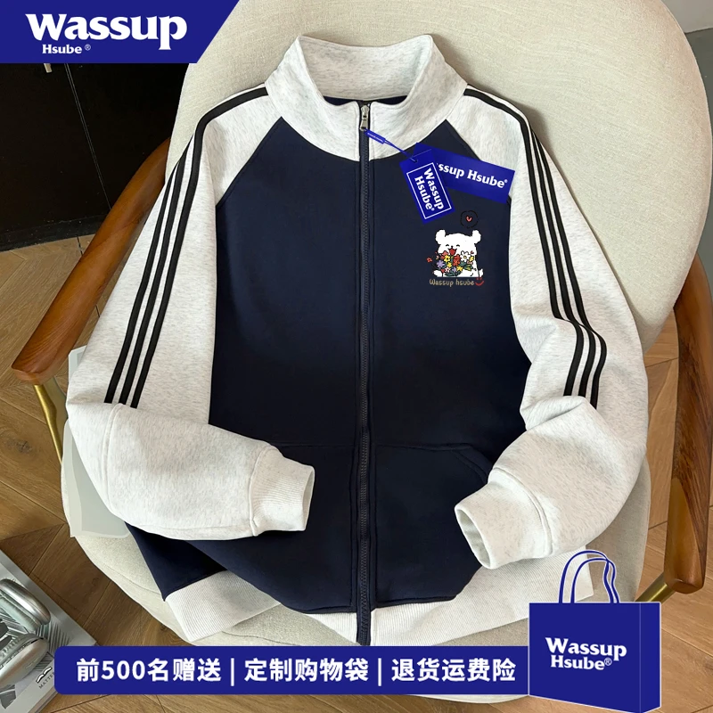 WASSUP HSUBE可爱线条小狗趣味印花卫衣男女秋冬季情侣款百搭外套