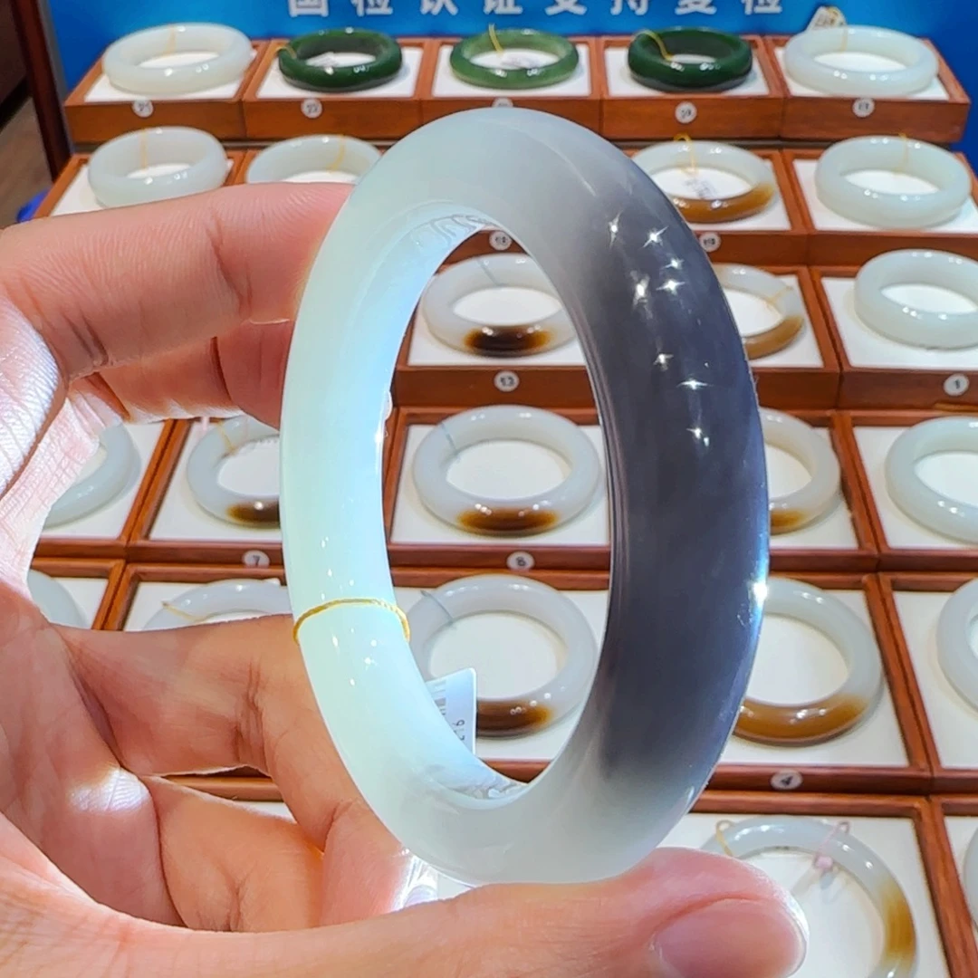 和田玉未镶嵌手镯半山水浓烟紫55 56 57