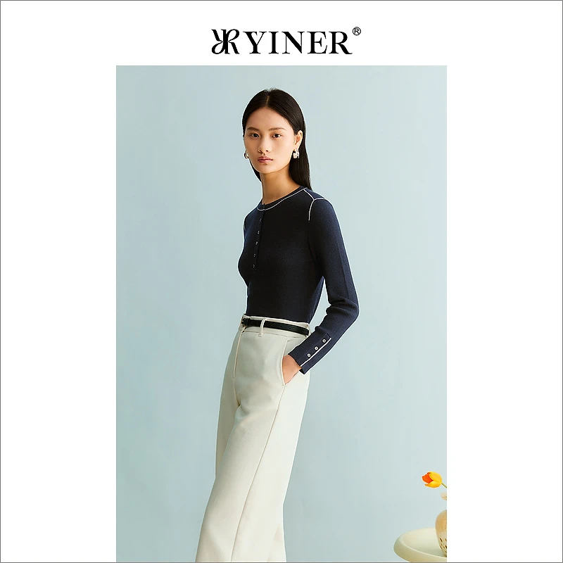 YINER音儿女装秋季女装羊毛法式优雅针织衫套头上衣