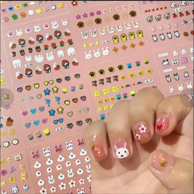 儿童可爱卡通小兔指甲贴公主宝宝美甲贴花小孩玩具小兔子夜光贴纸
