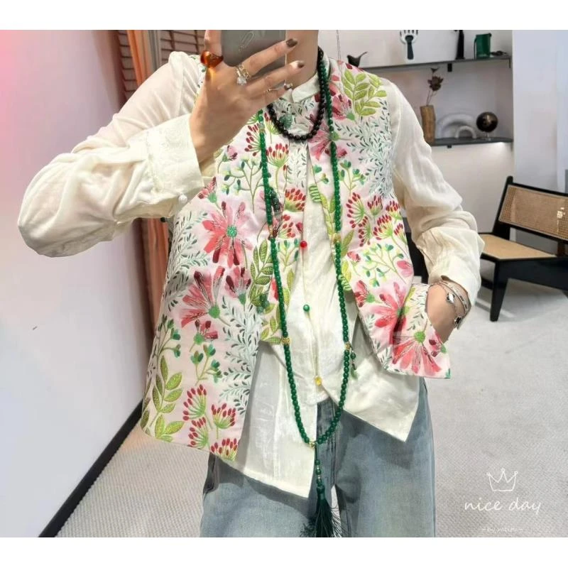 XMM,《国风提花坎肩》春季时尚休闲百搭复古潮流新中式刺绣无袖马甲