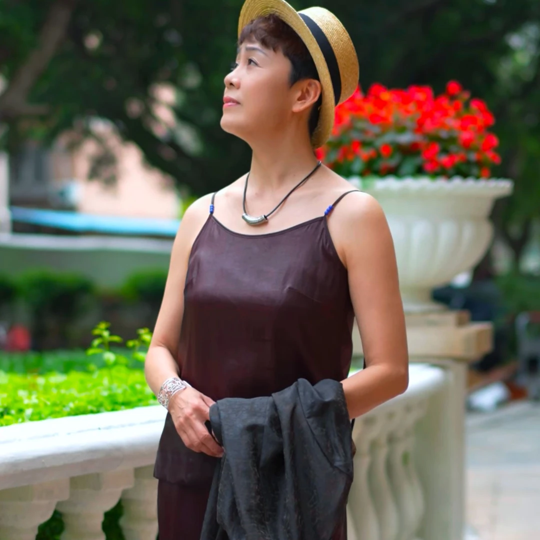 [红小莨]非遗香云纱打底吊带背心100桑蚕丝设计师款休闲百搭内搭