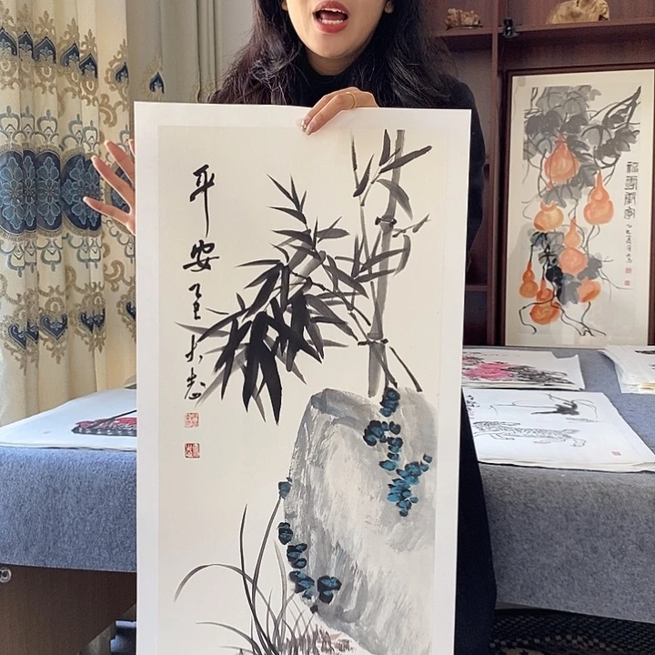 国画纯手绘国画写意作品34*68