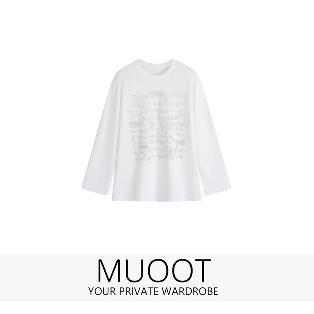 【MUOOT】 2025韩版白色长袖T恤休闲慵懒圆领上衣 KX241090