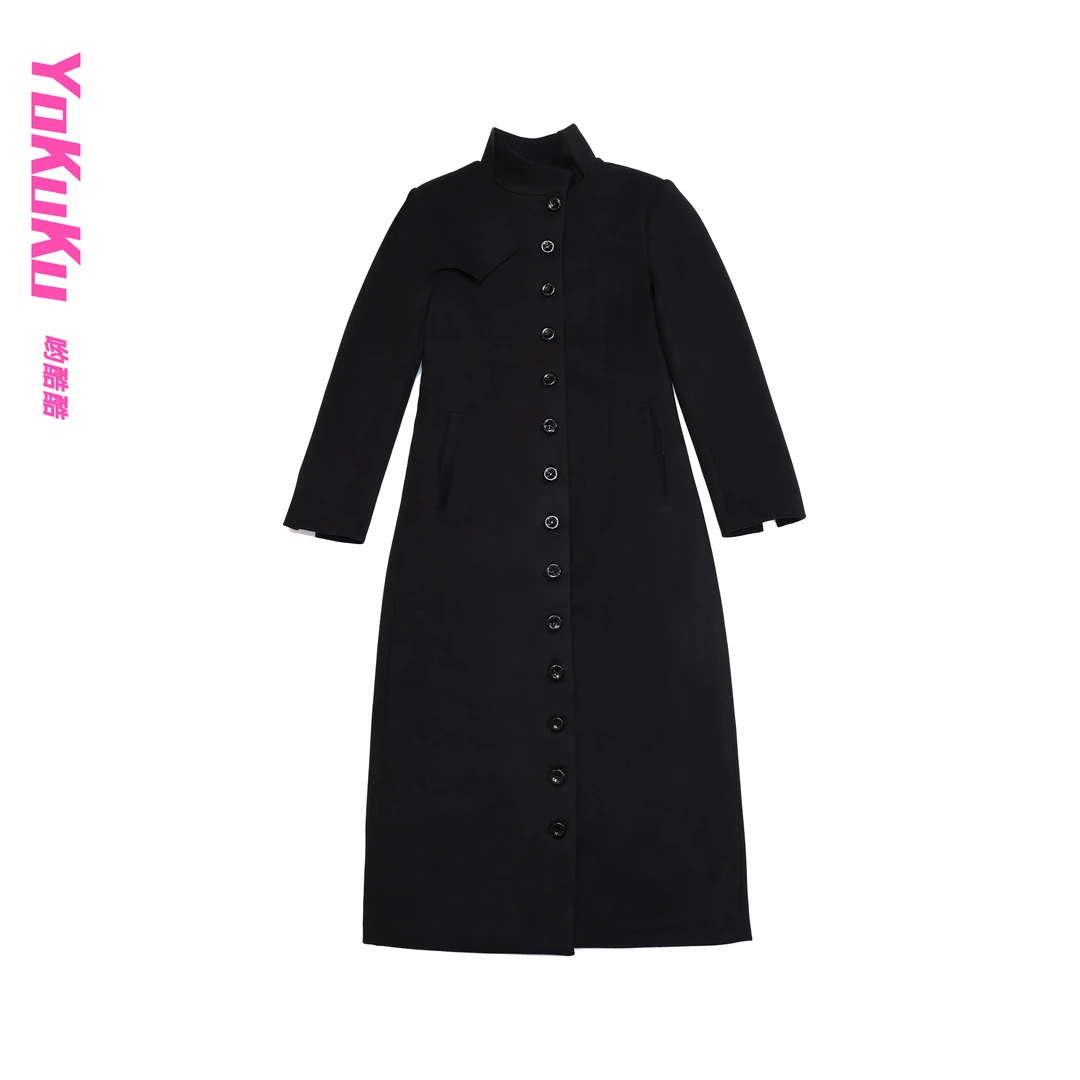 哟酷酷(大衣叙事)法式时尚简约加棉排扣气质百搭修身中长大衣外套