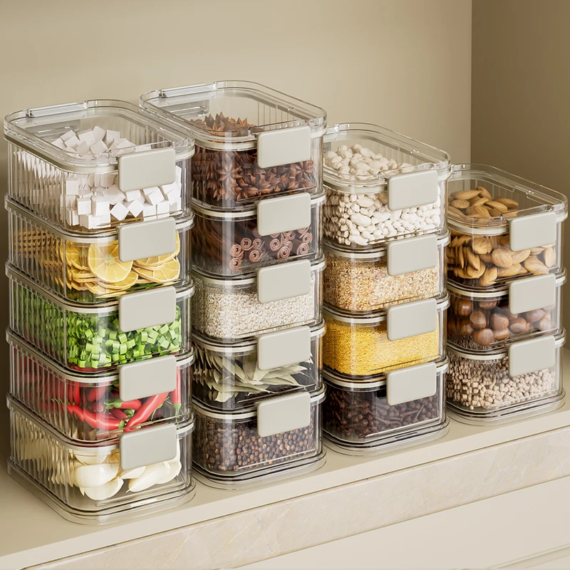 家用调味料密封收纳盒厨房食品级多层可叠加香料葱姜蒜整理盒储物