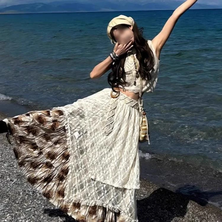 云南大理旅游穿搭女装波西米亚风民族风多巴胺连衣裙开春一整套装