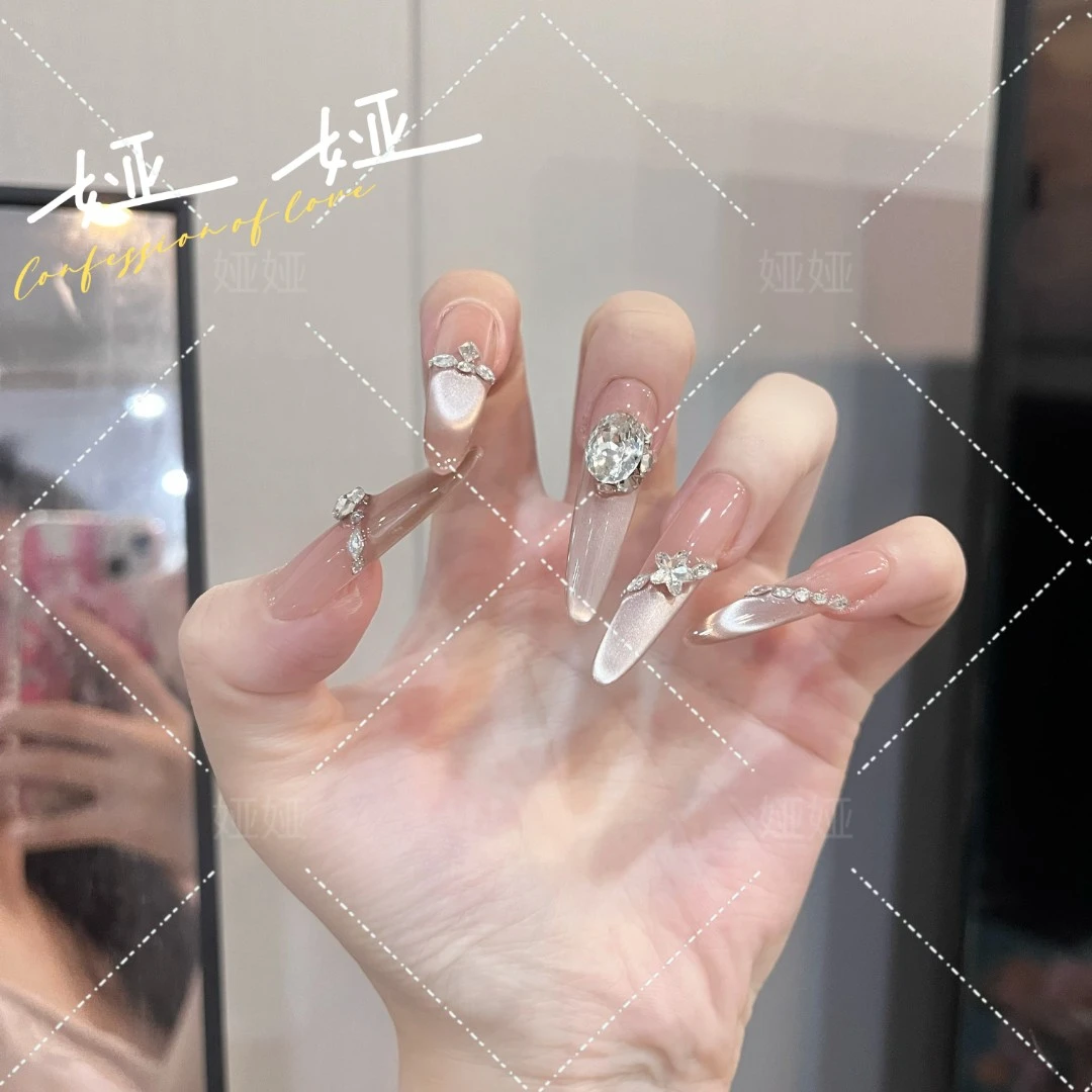 【吟霜】纯手工穿戴甲气质款光疗美甲成品可拆卸10片装