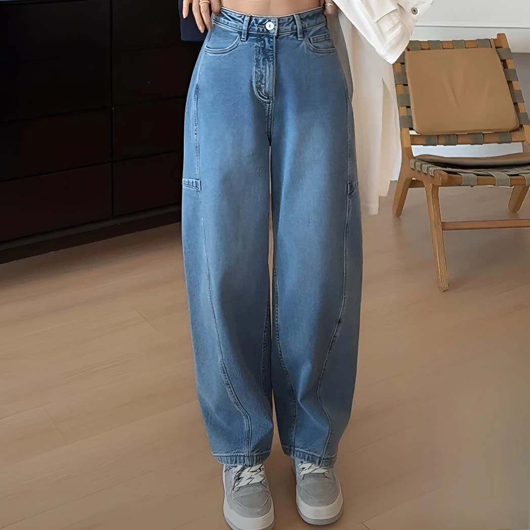 【YHH】春季休闲百搭宽松舒适拼接立体裁剪弯刀裤长裤-YHK50113