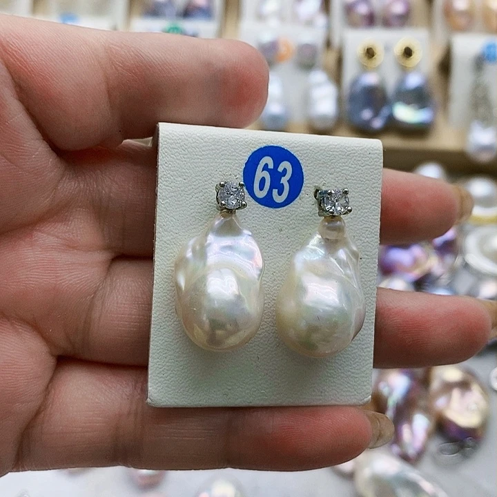 银S925镶嵌淡水珍珠耳饰