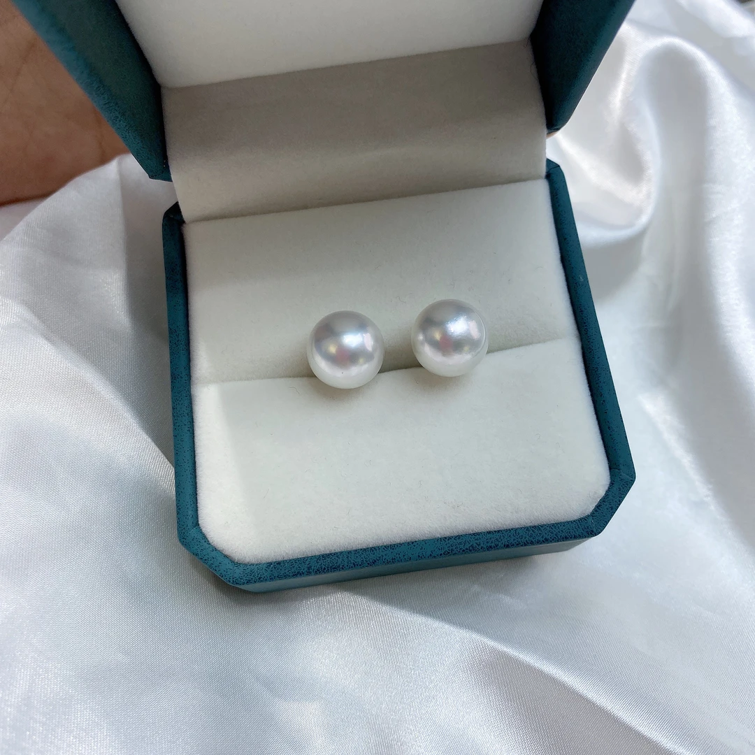 12mm冷光白澳白18k金针耳钉