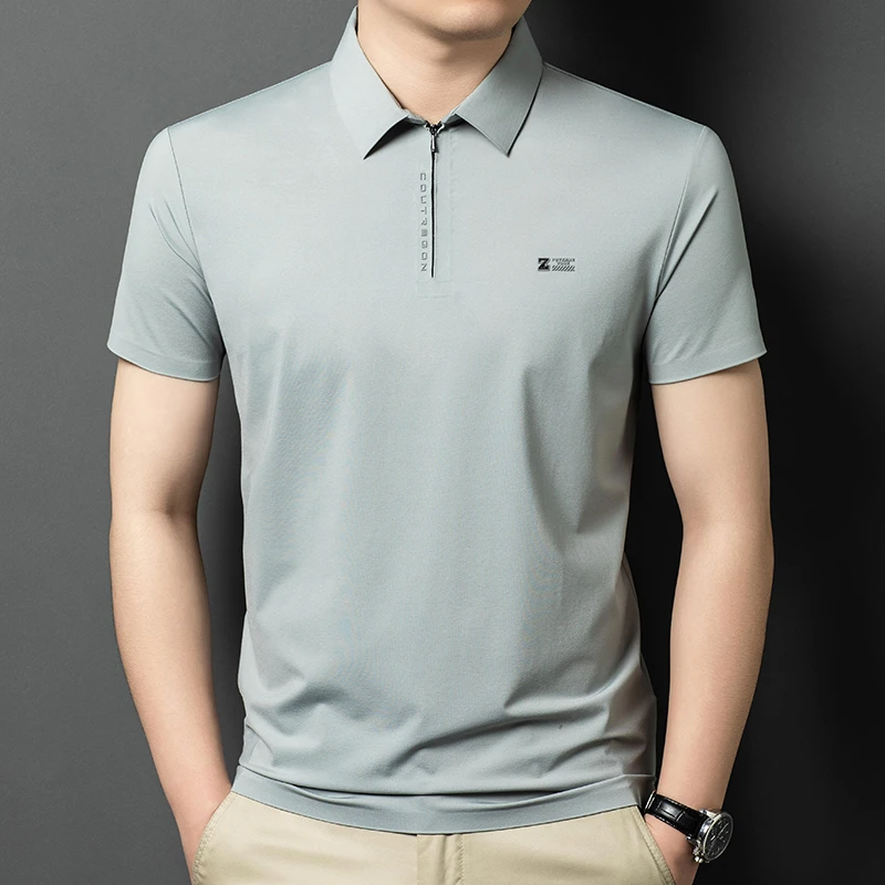 短袖t恤男士夏季商务休闲拉链翻领纯色polo衫时尚透气无痕潮流
