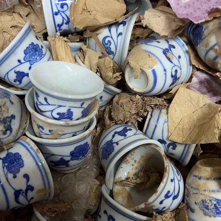 摆件陶6个芙蓉花小酒杯