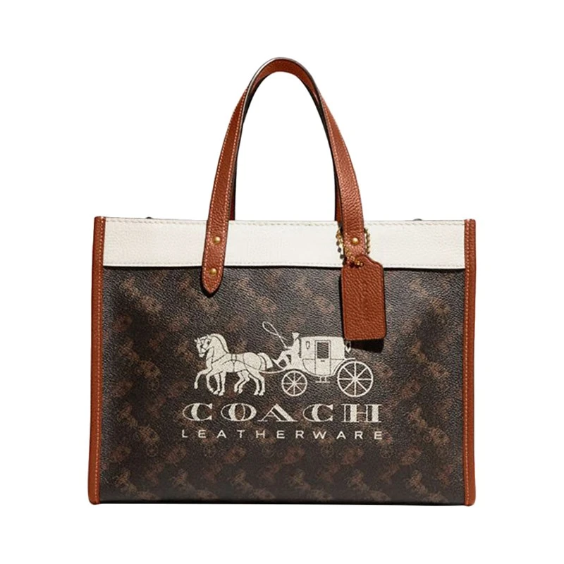 未使用 COACH/蔻驰 经典马车纹印花拼色 牛皮 单肩斜挎手提包
