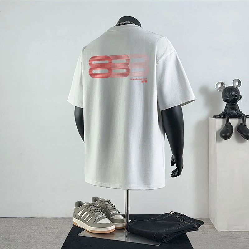 JTRT美式潮牌个性字母印花短袖T恤男夏季高街宽松重磅纯棉上衣