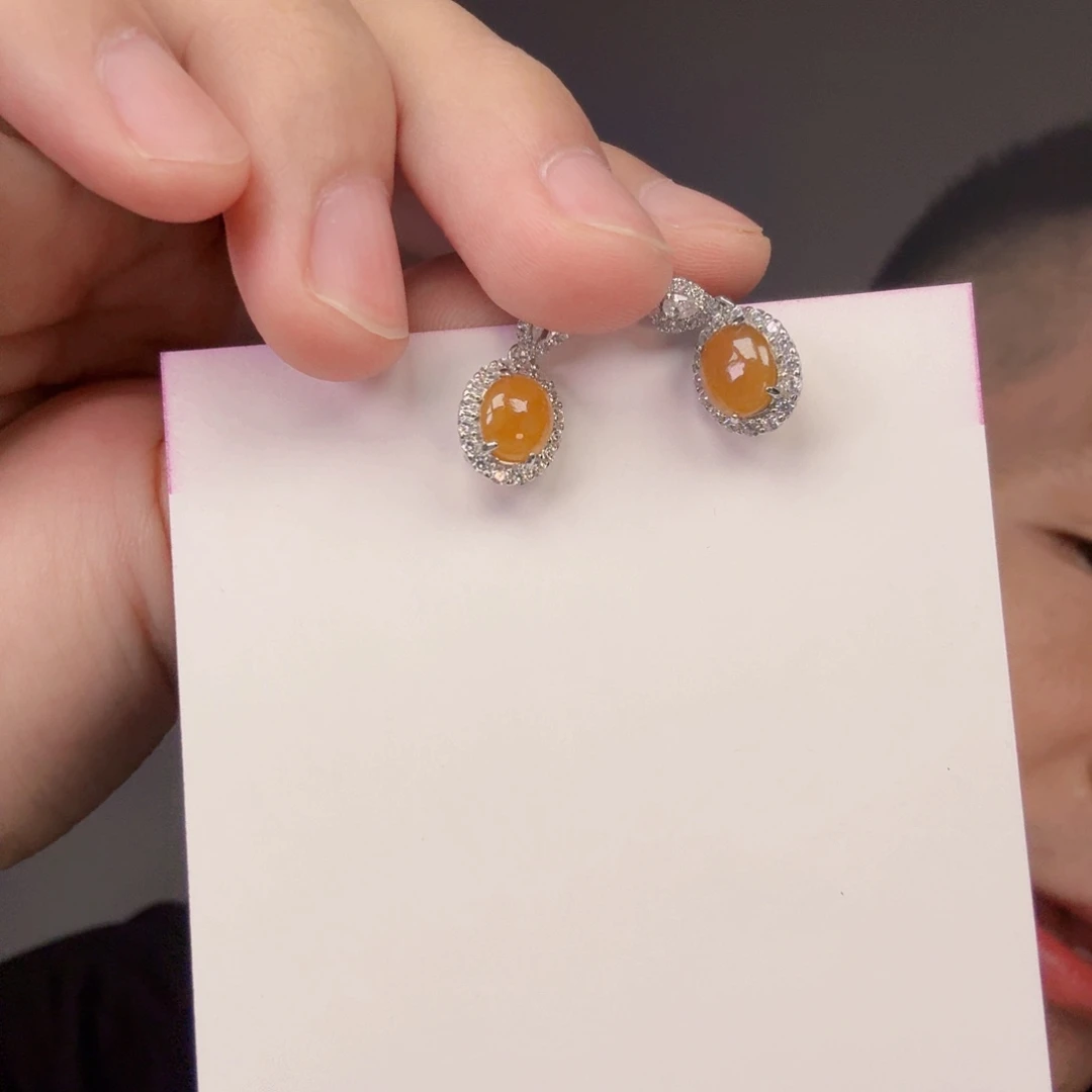 翡翠银S925镶嵌颈饰一对