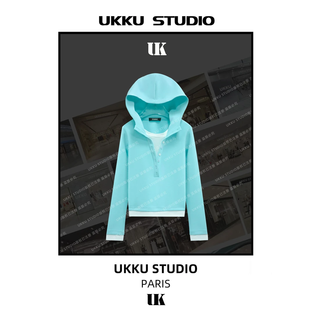 LILI【UKKUSTUDIO】新春时尚网红拼接假两件百搭重磅加厚卫衣513477