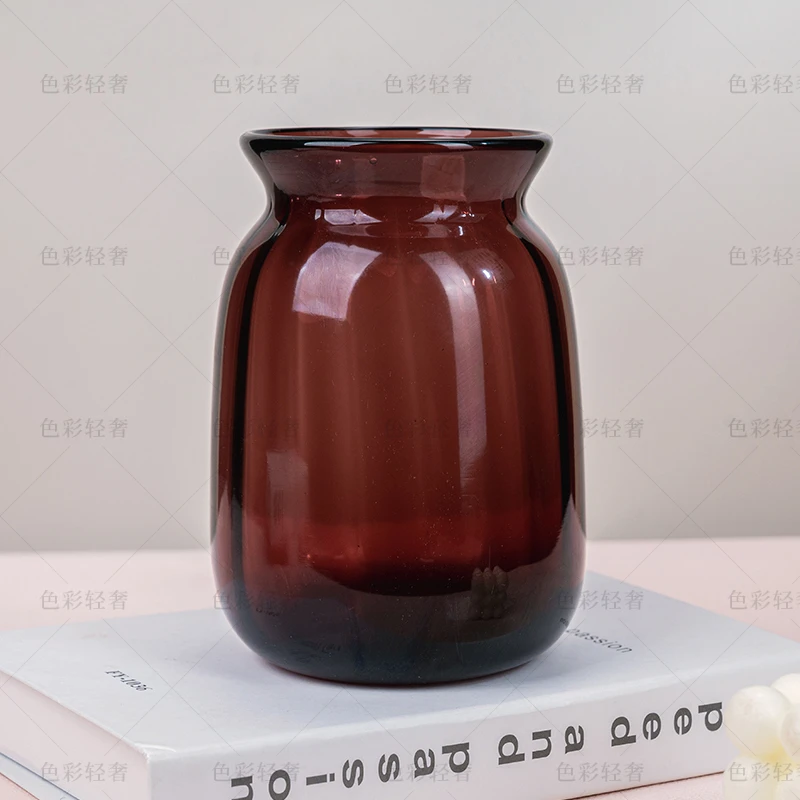 L683 透明玻璃花瓶北欧复古加厚直棱条纹家居装饰花器