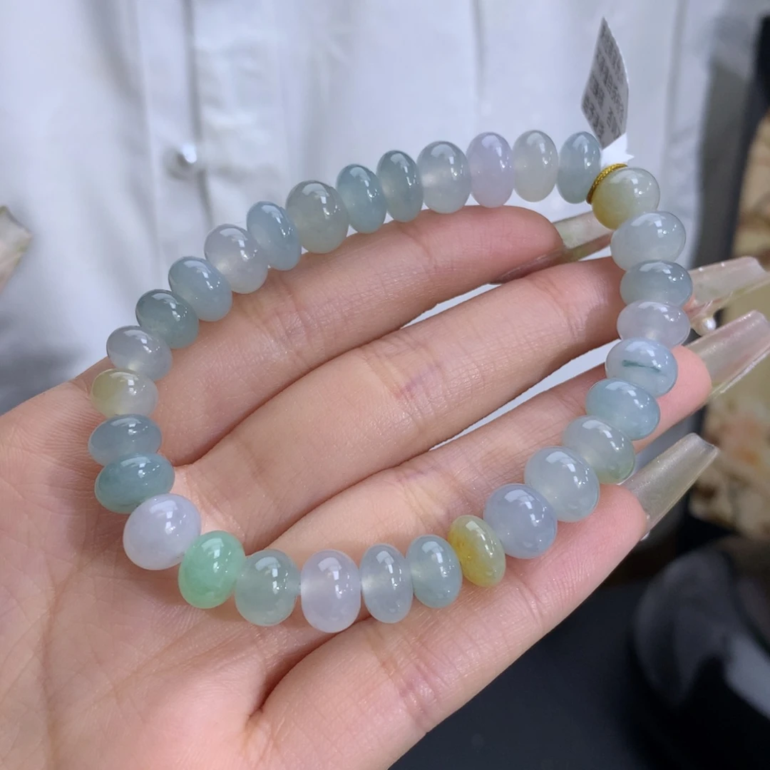 翡翠手链未镶嵌卡7.7-9.4冰胶马卡龙鼓珠