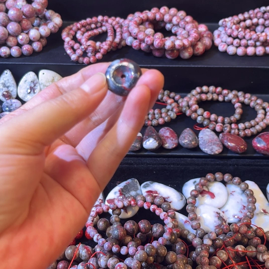 天然辰砂原石珠砂平安扣