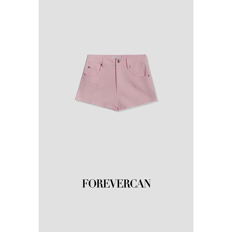 FOREVERCAN“夏日调色盘”解构主义拼接高腰牛仔短裤 SP20027