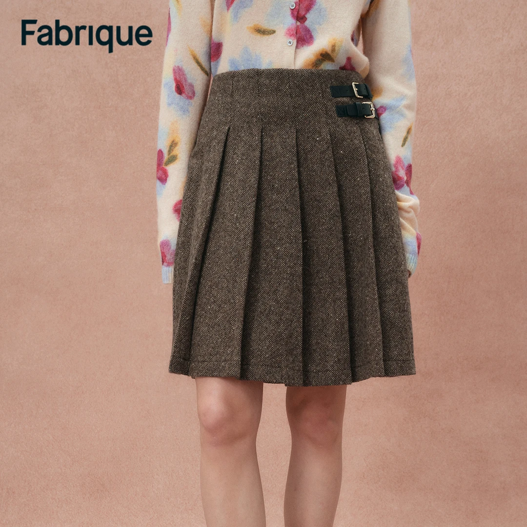 Fabrique Maeve 秋冬新品绵羊毛彩点毛呢英伦复古法式百褶半裙