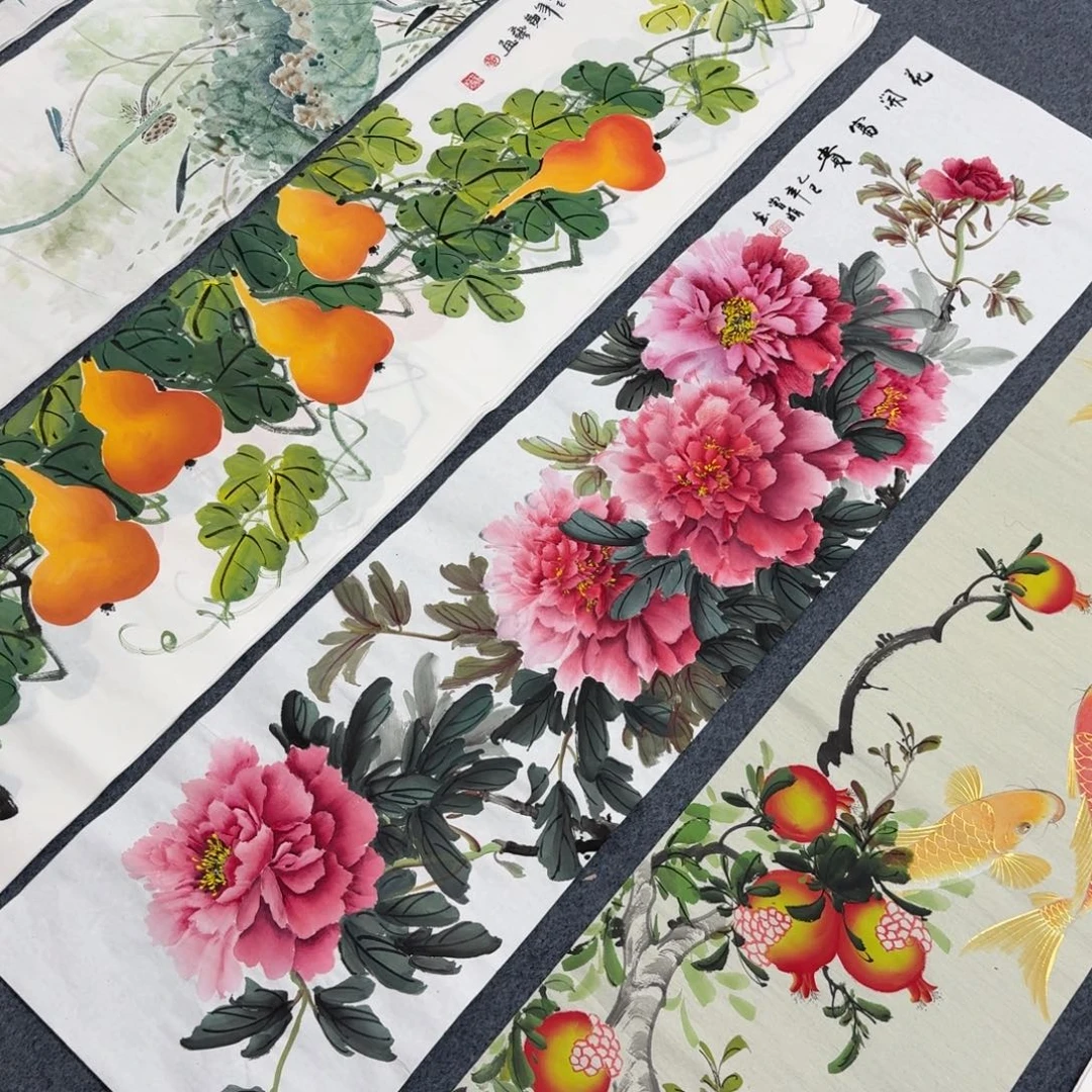 国画四尺对开35X140纯手绘作品