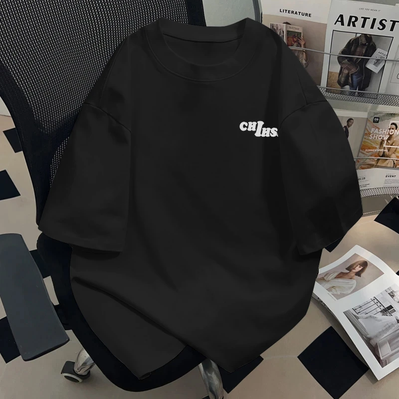 港风设计感小众正肩圆领短袖T恤女夏季新款宽松休闲字母印花上衣