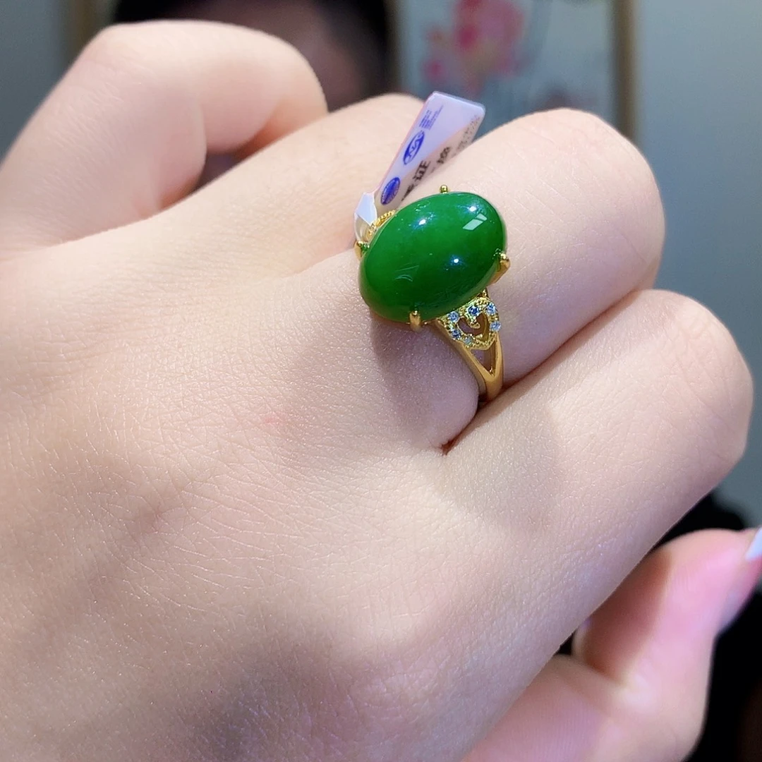 和田玉（碧玉）戒指银S925镀金镶嵌