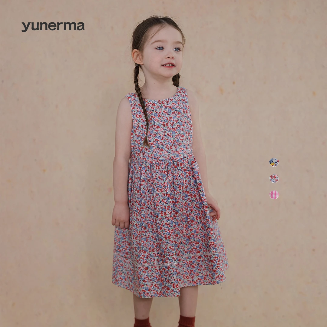 允儿妈女童2025夏季新款小众碎花连衣裙宝宝洋气格子背心裙裙子潮