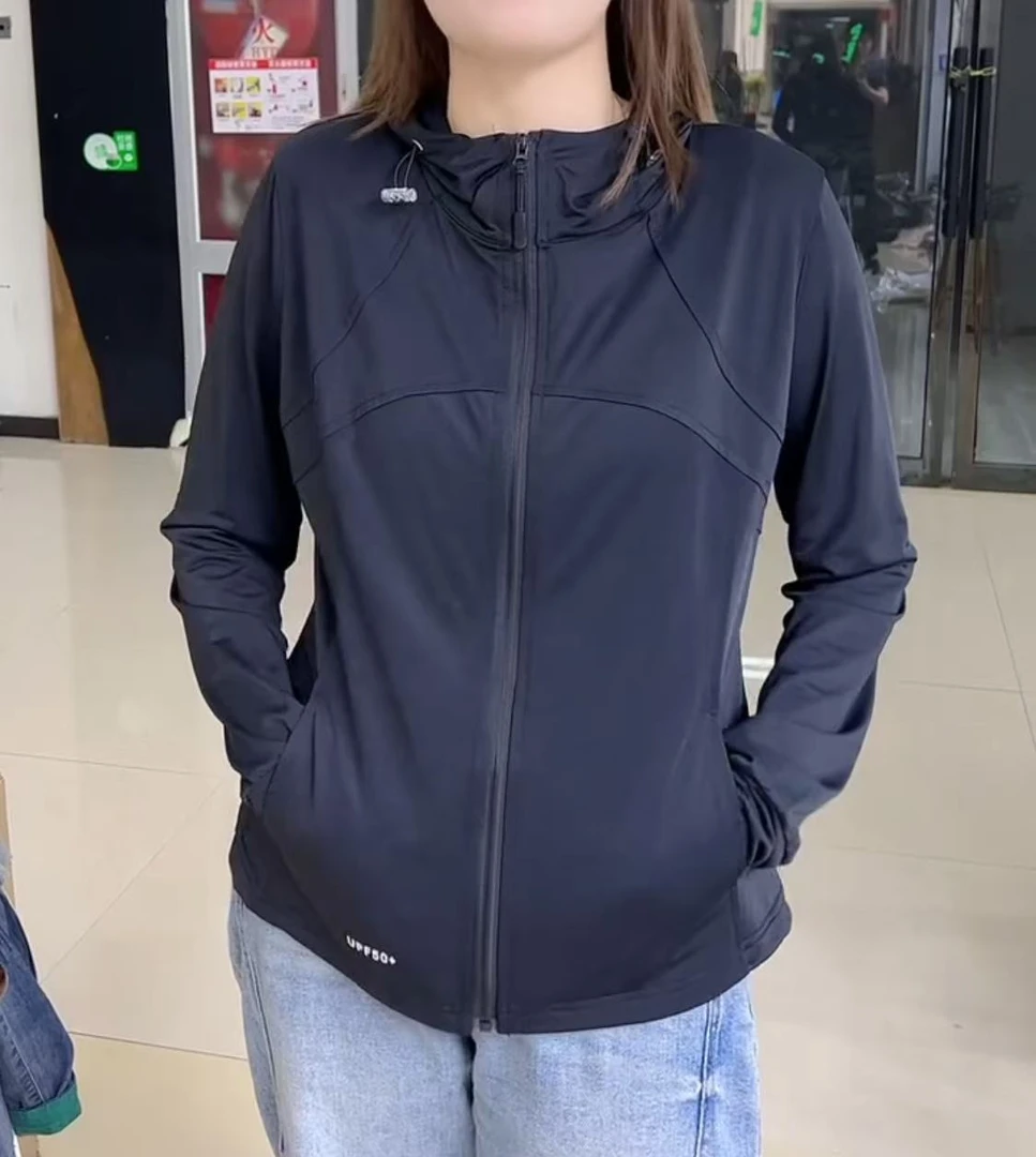 2025正版薄款连帽女防晒夏季拉链短外套上衣透气健身休闲显瘦