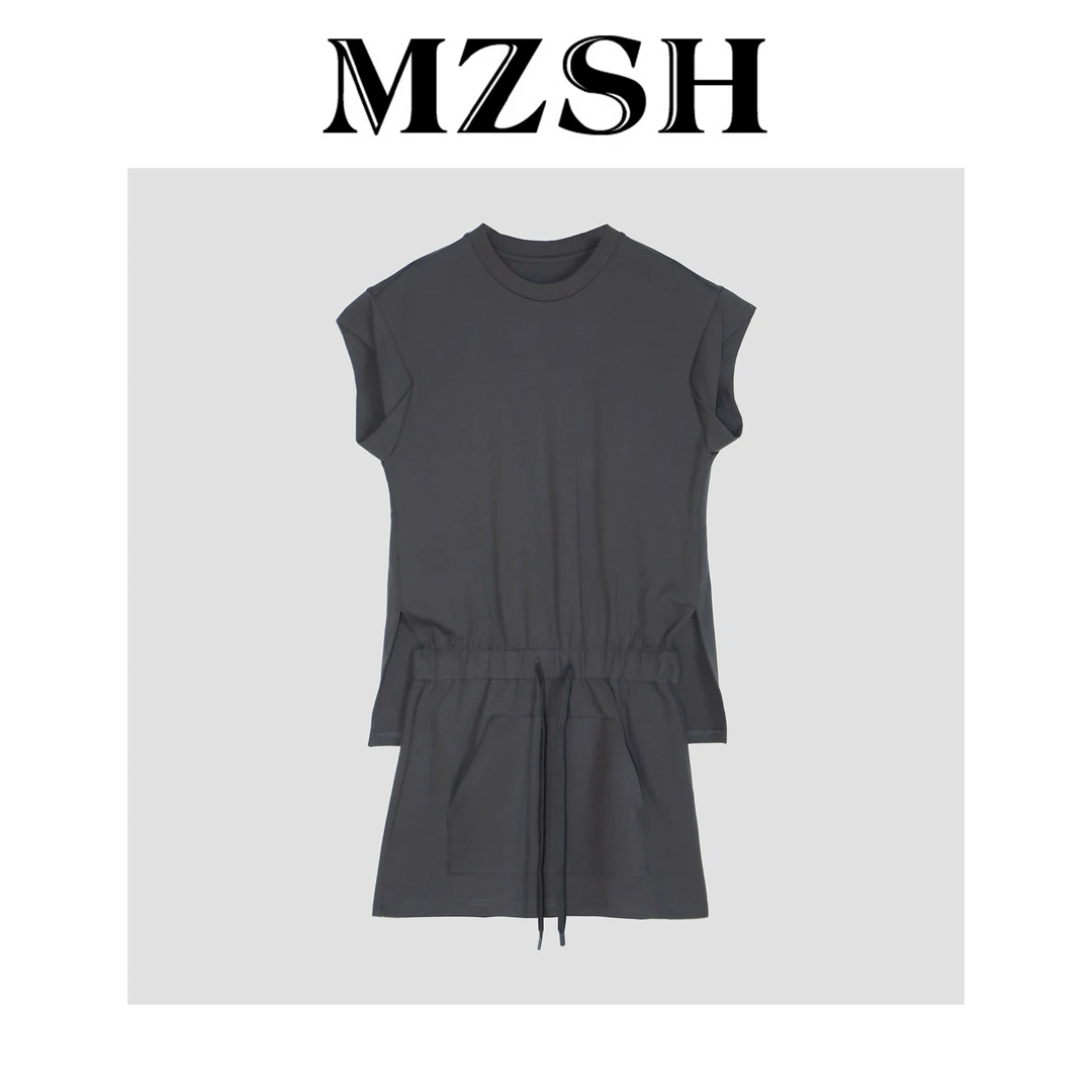 【MZSH】简约无袖圆领上衣抽绳松紧腰休闲连体裤DLMZSH1670