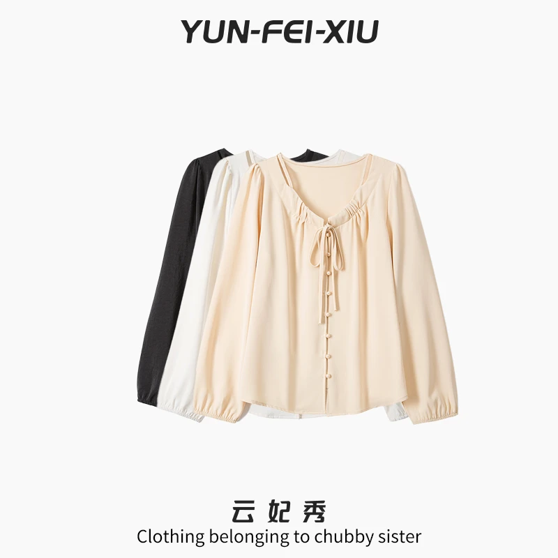 云妃秀大码女装衬衫时尚休闲胖妹妹显瘦宽松遮肉上衣秋季80205